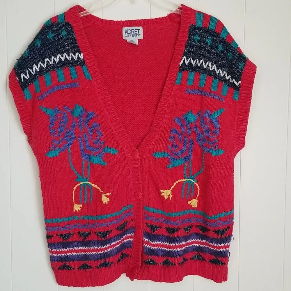 Koret Knit Sweater Vest Womens Size Large Vintage Floral Grandmacore